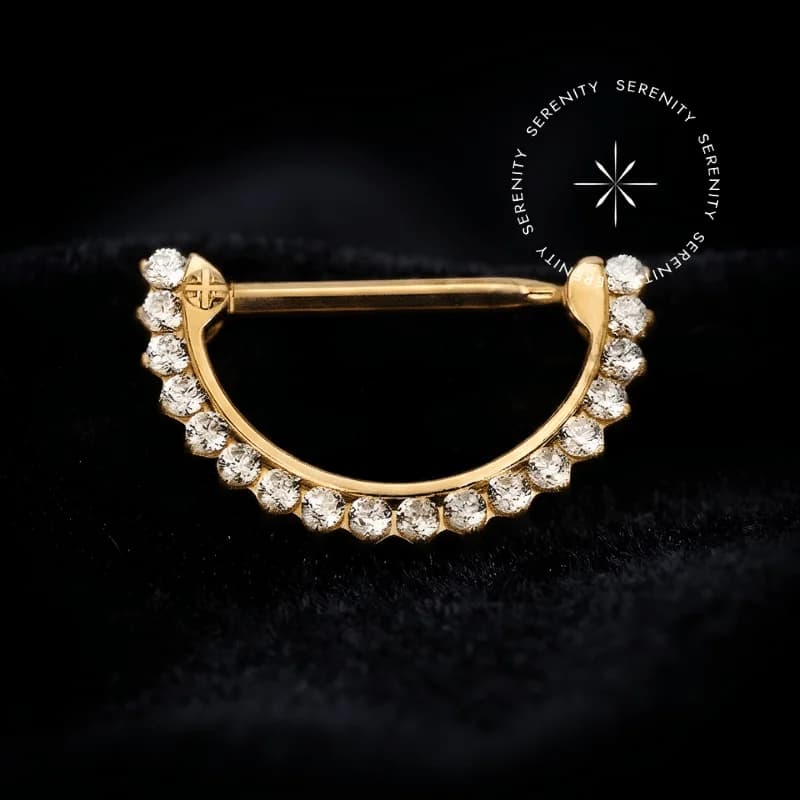 TN2250 - Nipple Clicker Haste Reta CZ - Titânio Revestido de Ouro 18k — foto 1
