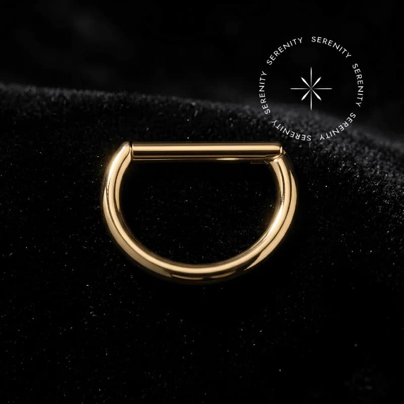 TN1148 - Argola Segmento D-Ring com Haste Reta - Titânio Revestido de Ouro 18k — foto 1