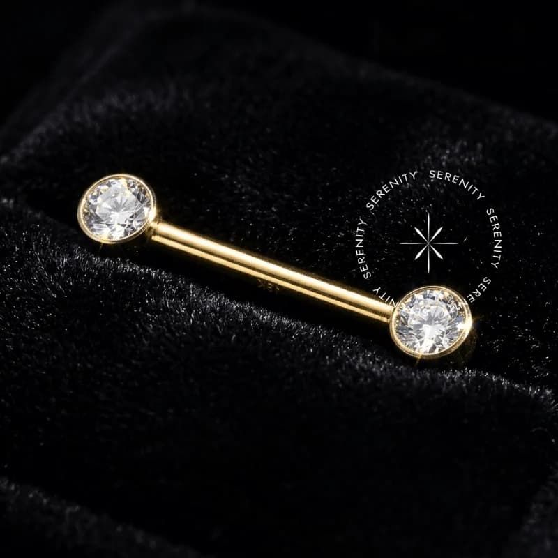 TN1094 - Nipple CZ Flat Cristal - Titânio Revestido de Ouro 18k — foto 1