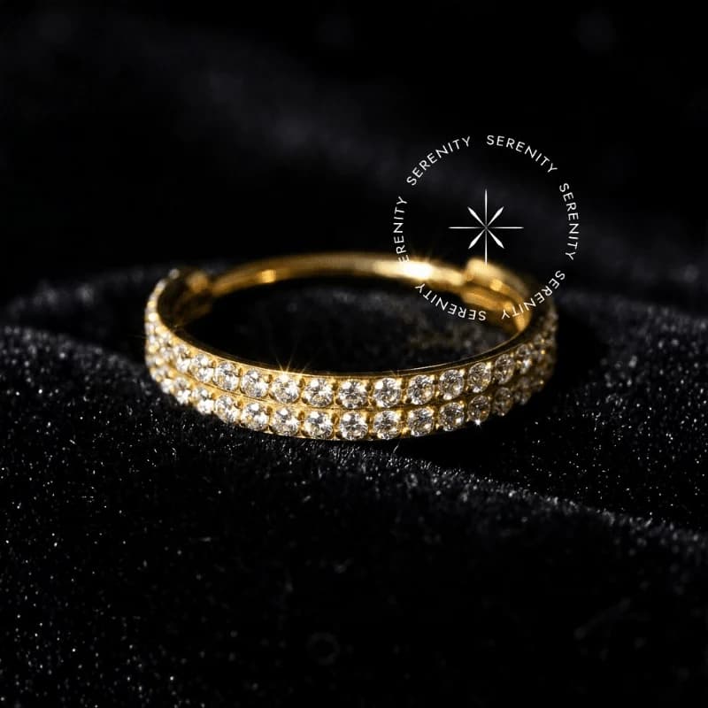 TN27 - Argola Segmento Cravejada Dupla - Titânio Revestido de Ouro 18k — foto 1