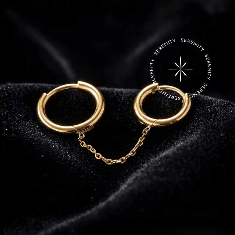 TN1562 - Argola Dupla Conectora com Corrente - Titânio Revestido de Ouro 18k — foto 1