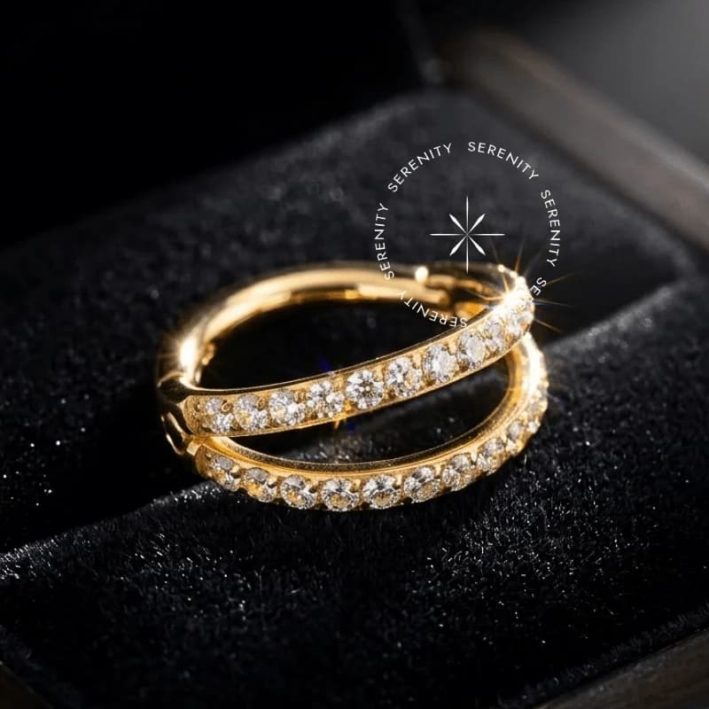 TN1787 - Argola Cravejada Dupla Aberta - Titânio Revestido de Ouro 18k — foto 1