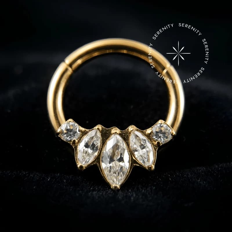Tn 249 - Argola Clicker Cravejada Lótus - Titânio Revestido de Ouro 18k — foto 1