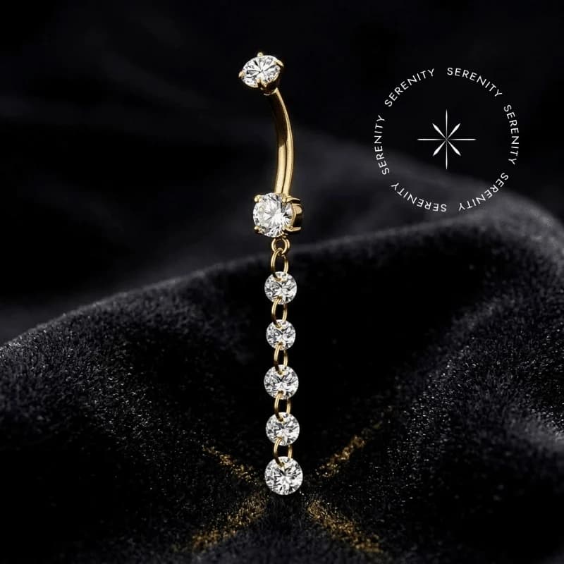 TF16968 - Piercing Umbigo com Pingente Cascata - Titânio Revestido de Ouro 18k — foto 1