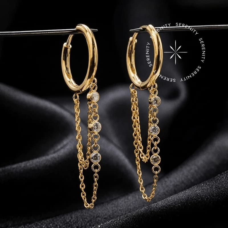 TN2178 - Brinco Argola Correntes Zircônia - Titânio Revestido de Ouro 18k — foto 1