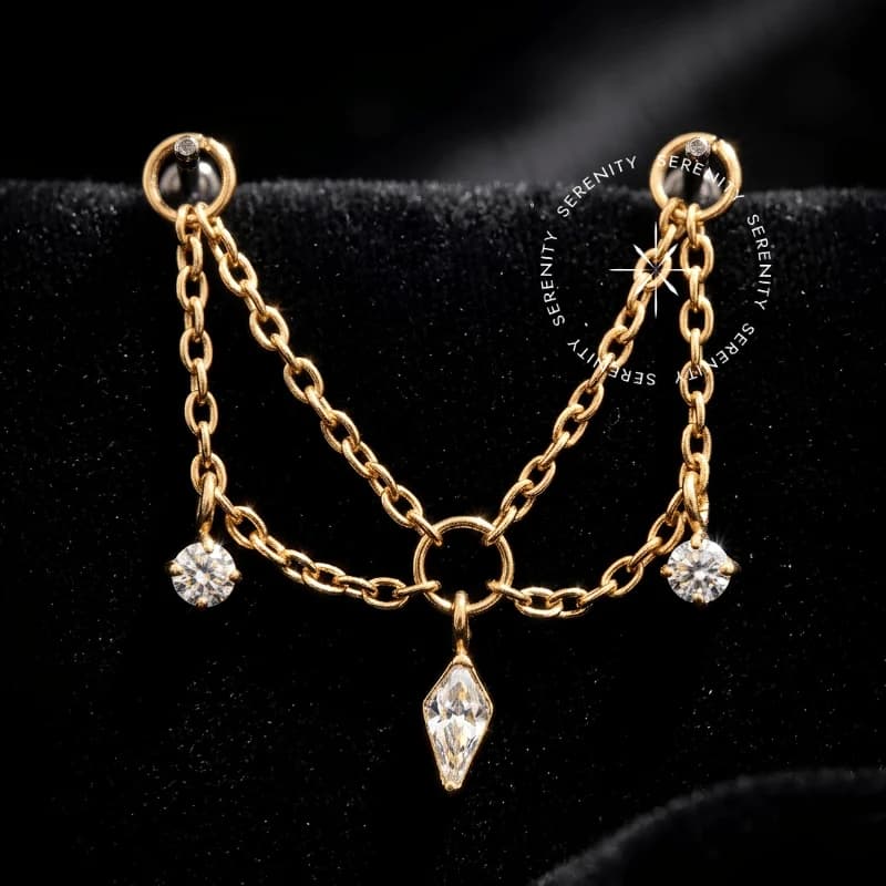TN1873 - Pingente Zircônia Marquise - Titânio Revestido de Ouro 18k — foto 1
