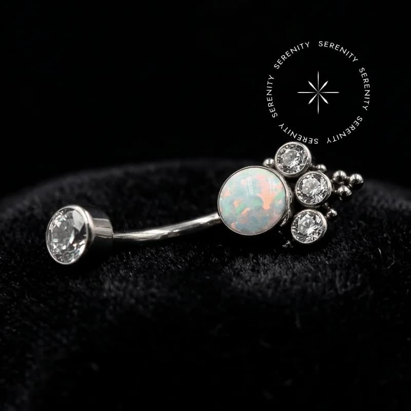 TN254 - Piercing Navel com Opala e Zircônias - Titânio Grau Implante (ASTM F136) — foto 1