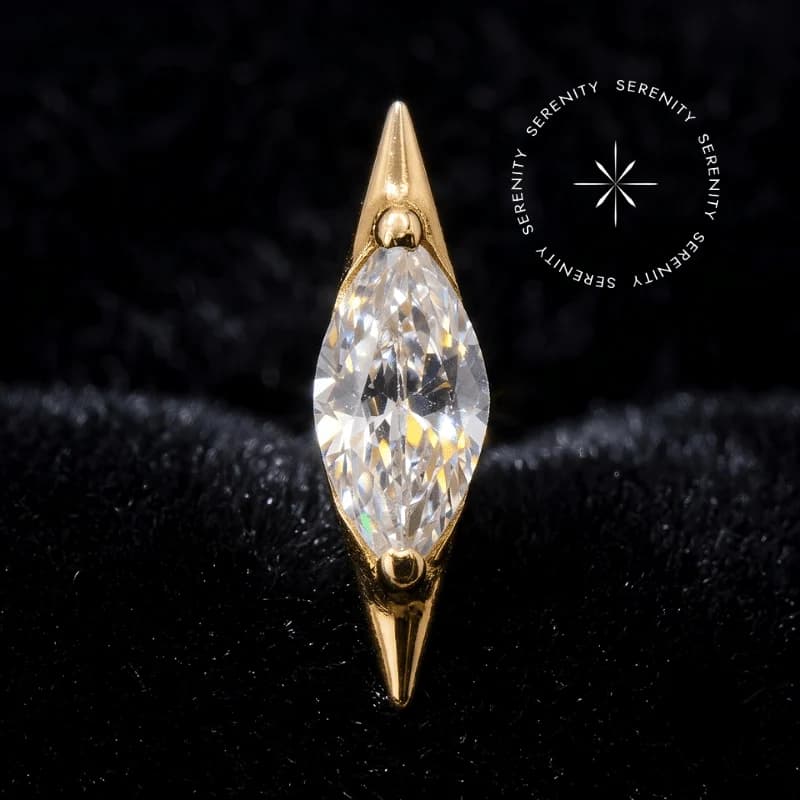 TN2361 - Topo Marquise Navete Cravejado - Titânio Revestido de Ouro 18k — foto 1