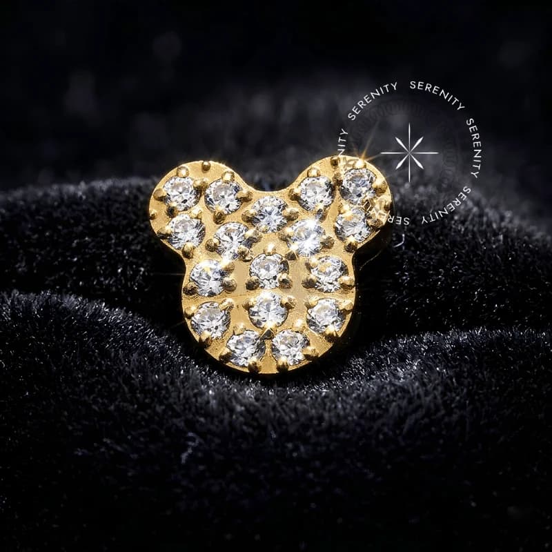 TN1913 - Topo Mickey Mouse Cravejado - Titânio Revestido de Ouro 18k — foto 1