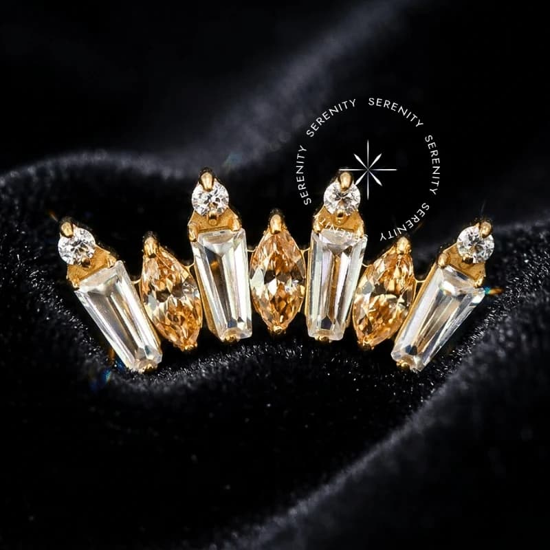 TN1488 - Topo Cluster Champanhe e Cristal - Titânio Revestido de Ouro 18k — foto 1