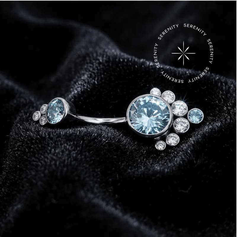 TN2217 - Piercing Umbigo Big Flat Azul e Cristal - Titânio Grau Implante (ASTM F136) — foto 1