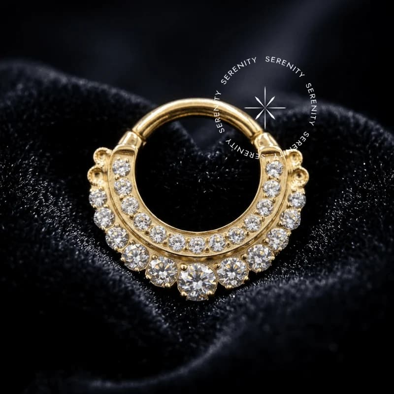 TN1098 - Argola Frontal Coroa Dupla - Titânio Revestido de Ouro 18k — foto 1