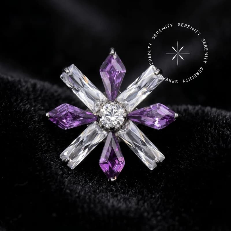 TN1764 - Topo Big Flor Cristal e Purple Cravejado - Titânio Grau Implante (ASTM F136) — foto 1