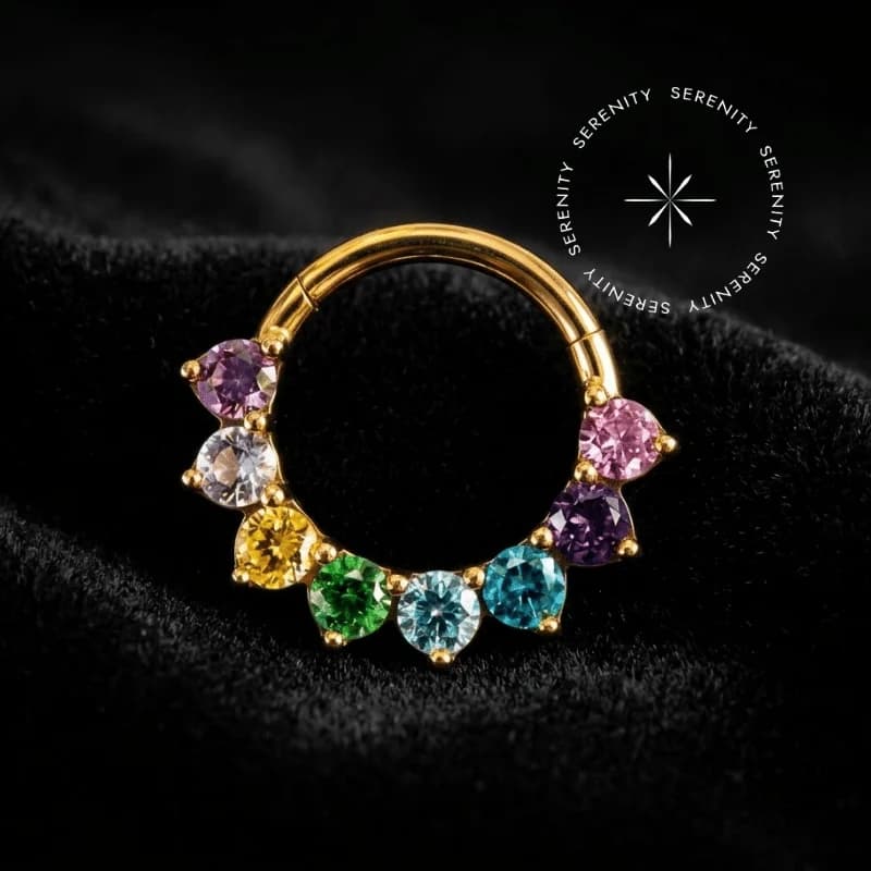 PVD 971 - Argola Articulada Cravejada Colorida - Titânio Revestido de Ouro 18k — foto 1