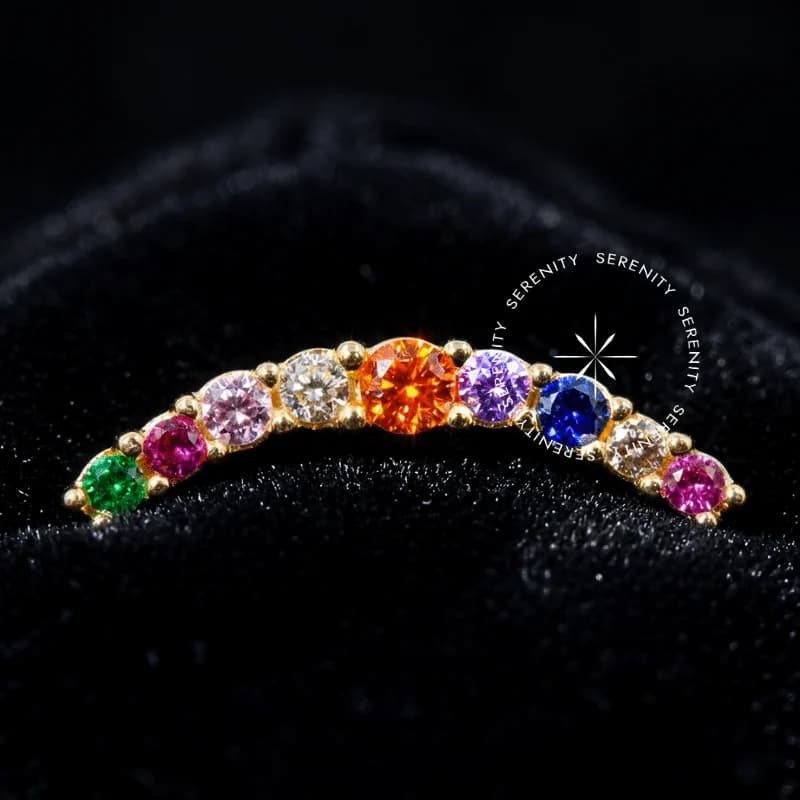 OR75 - Topo Cluster Rainbow Cravejado - Ouro 18K Maciço — foto 1