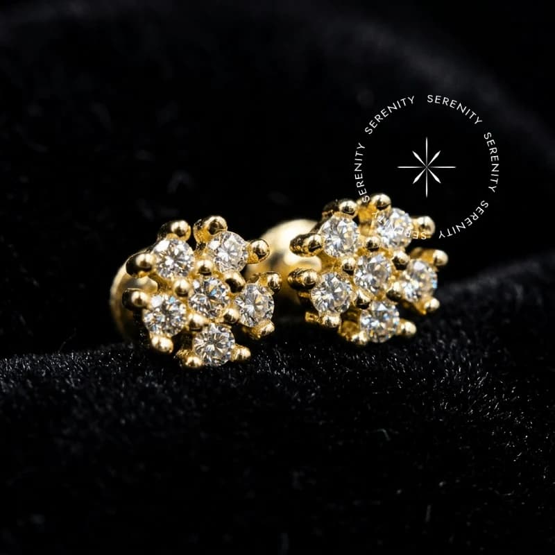OR53 - Brinco Flor de Lótus Cravejado Tarracha Baby - Ouro 18K Maciço — foto 1