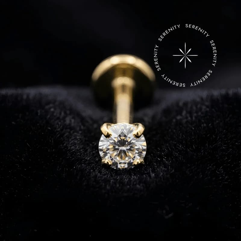 TN388 - Topo Ponto de Luz Zircônia Clássico Push Pin - Titânio Revestido de Ouro 18k — foto 1