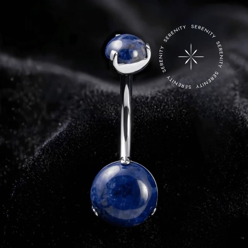TN1690 - Piercing Umbigo Pedra Natural Azul - Titânio Grau Implante (ASTM F136) — foto 1