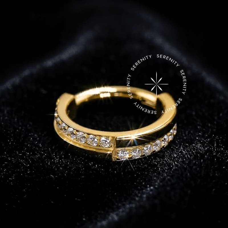 TN1237 - Argola Camadas Lisa e Cravejada - Titânio Revestido de Ouro 18k — foto 1