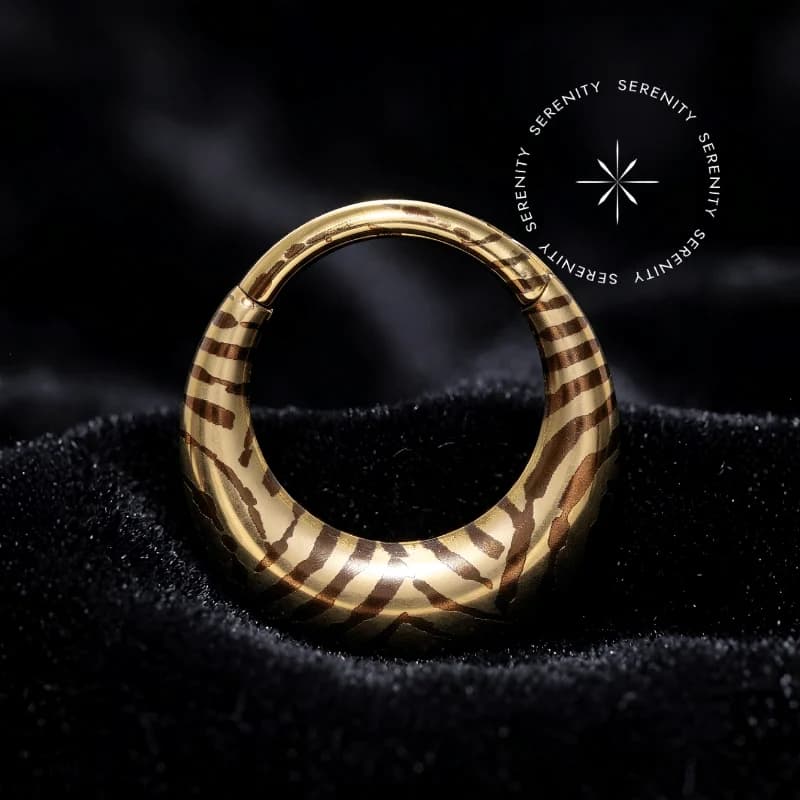IS1012 - Argola Frontal Abaulada Animal Print Jaguatirica - Titânio Revestido de Ouro 18K — foto 1