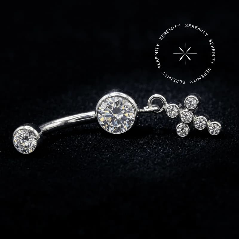 TN780 - Piercing Umbigo Navel Cravejado com Pingente Cruz - Titânio Grau Implante (ASTM F136) — foto 1