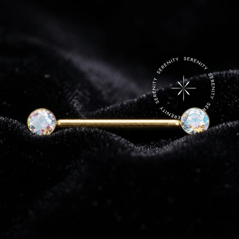 TN1042 - Nipple CZ Flat Boreal - Titânio Revestido de Ouro 18k — foto 1