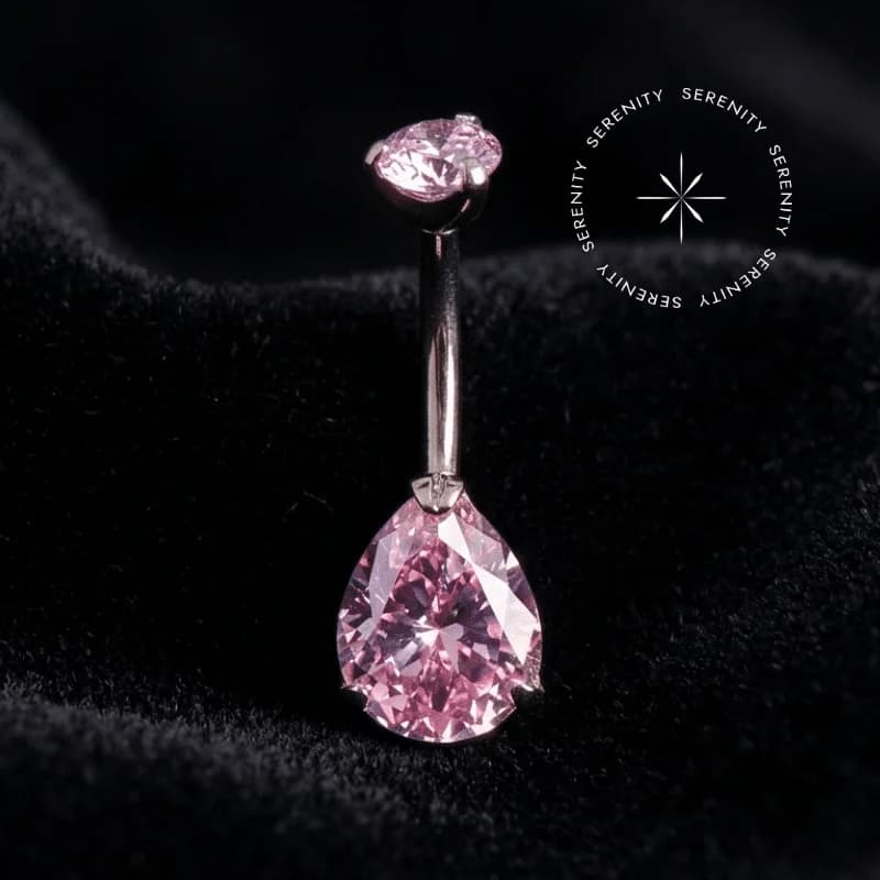 TN 123 - Piercing de Umbigo Gota Cravejada - Titânio Grau Implante (ASTM F136) — foto 1