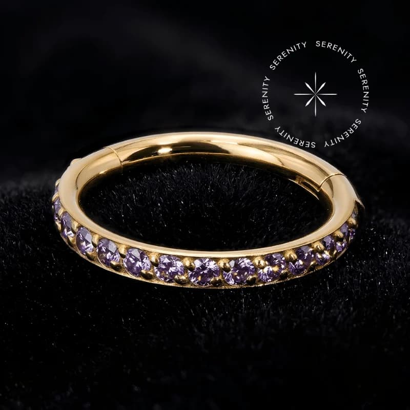 TN2334 - Argola Clicker Segmentada Cravejada - Titânio Revestido de Ouro 18K — foto 1