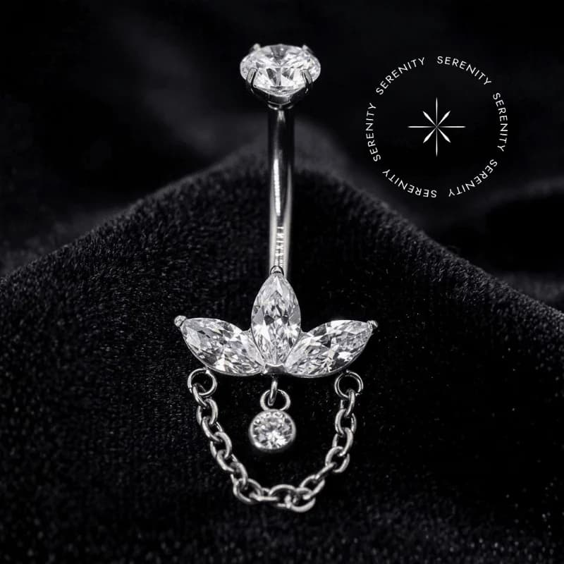 TN1447 - Piercing Umbigo Big Marquise com Corrente Luxo - Titânio Grau Implante (ASTM F136) — foto 1