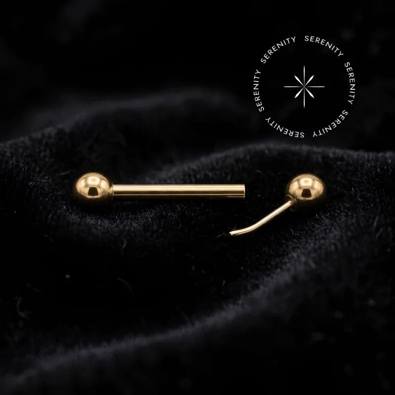 TN1763 - Microbell Reto com Esferas Push Pin - Titânio Revestido de Ouro 18k — foto 1