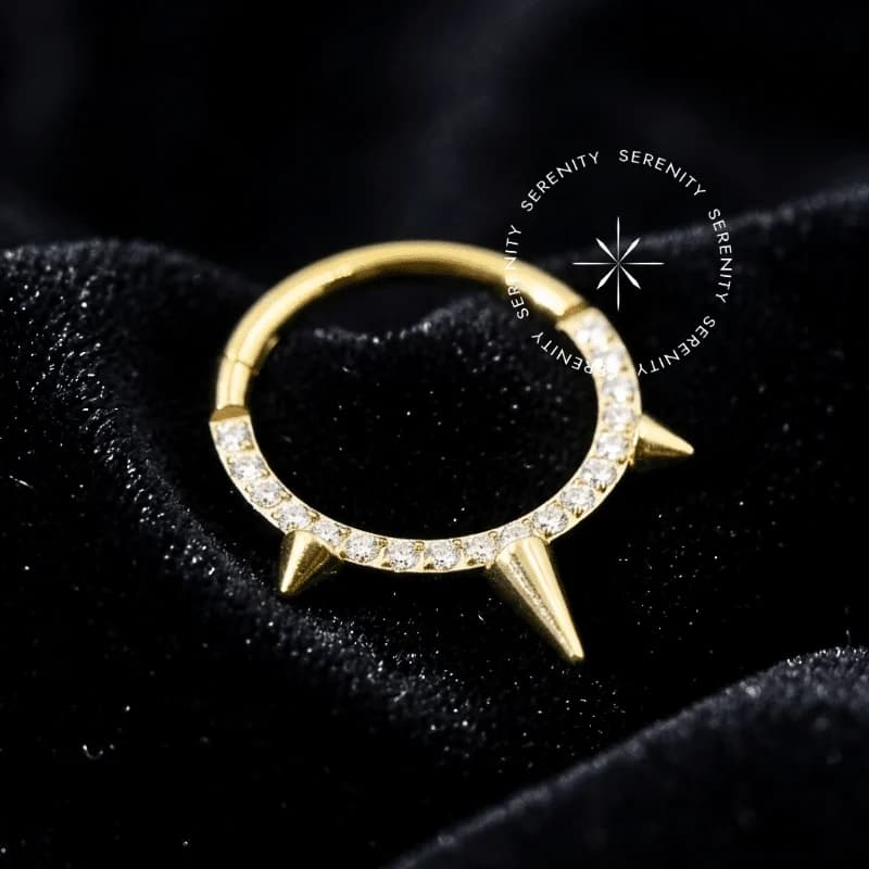 TN427 - Argola Clicker Spike Cravejada - Titânio Revestido de Ouro 18k — foto 1