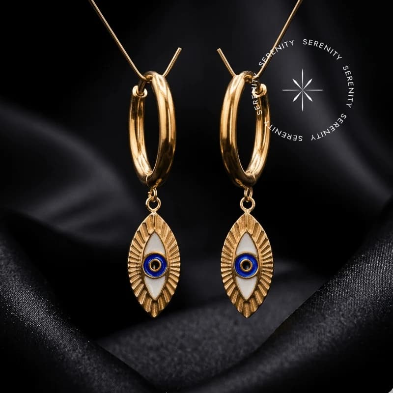 TN2153 - Brinco Argola Pingente Olho Grego - Titânio Revestido de Ouro 18k — foto 1