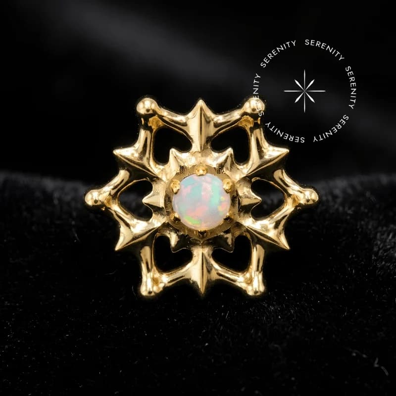 TN1646 - Topo Flor de Lótus Cravejado com Opala - Titânio Revestido de Ouro 18k — foto 1