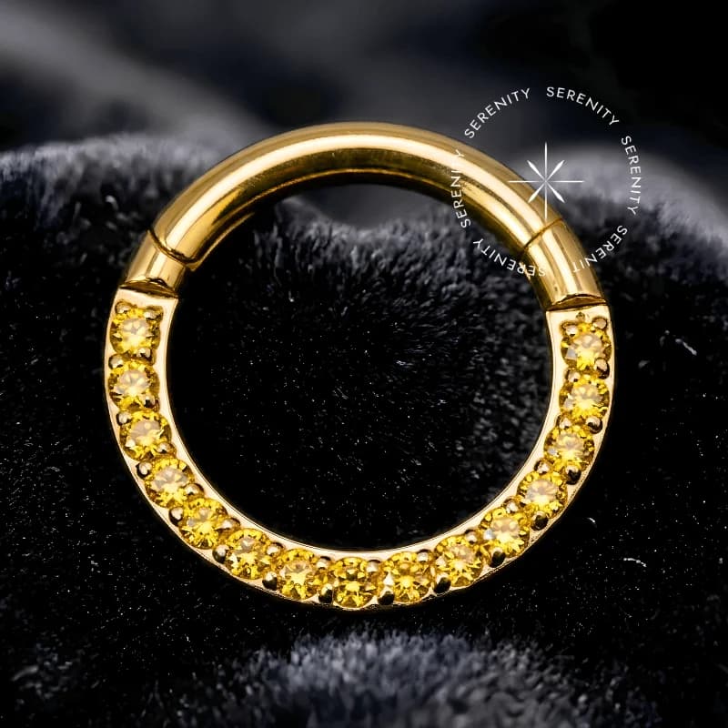 TN2202 - Argola Frontal Cravejada Zircônias Amarelo - Titânio Revestido de Ouro 18k — foto 1