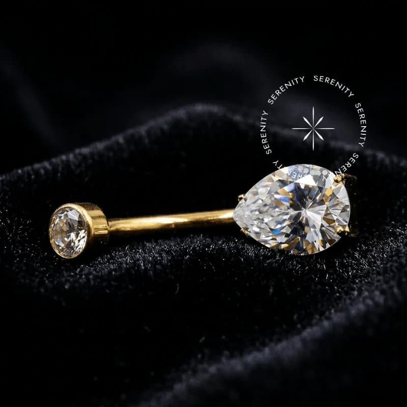 TN1090 - Piercing Umbigo Gota Zircônia - Titânio Revestido de Ouro 18k — foto 1