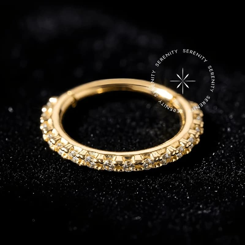 OR63 - Piercing Argola Segmento Cravejada - Ouro 18K Maciço — foto 1