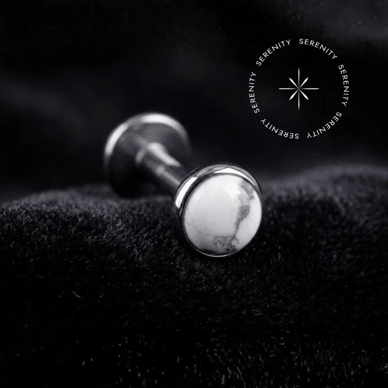 TN1665 - Topo Esfera de Pedra Natural White and Black - Titânio Grau Implante (ASTM F136) — foto 1