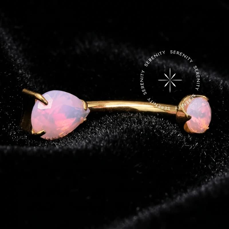 TN2060 - Piercing Umbigo Gota Quartzo Rosa - Titânio Revestido de Ouro 18k — foto 1