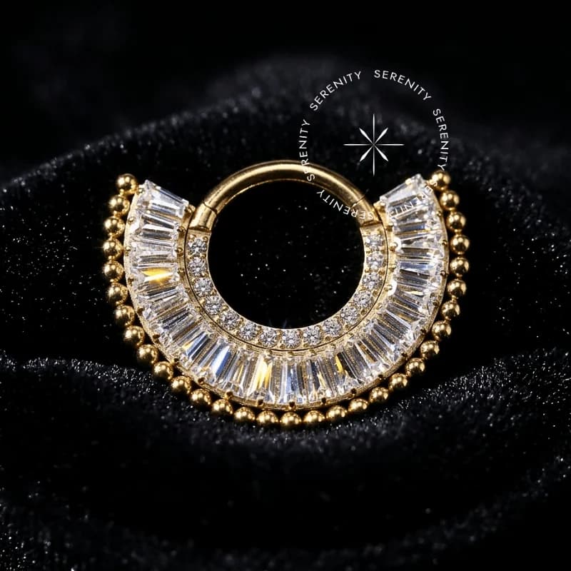 TN1243 - Argola Frontal Luxo Baguetes - Titânio Revestido de Ouro 18k — foto 1
