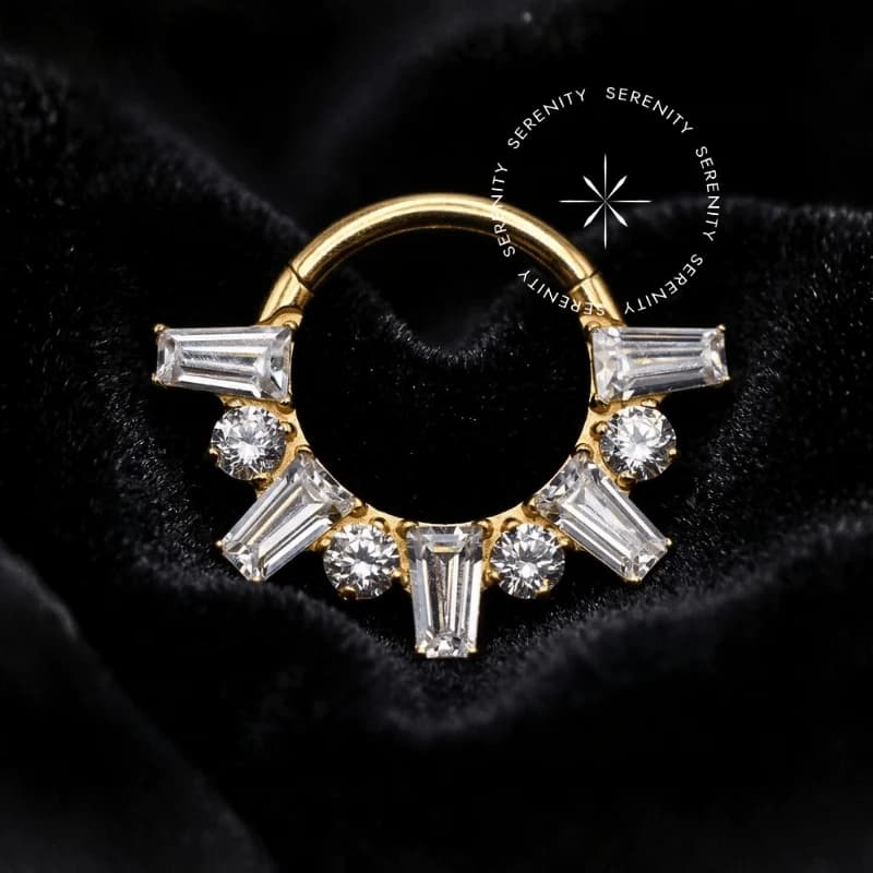 TN1353 - Argola Frontal Baguetes - Titânio Revestido de Ouro 18k — foto 1