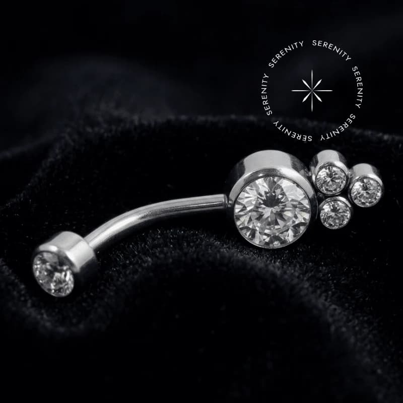 TN242 - Piercing Umbigo Navel Cravejado Flat 3 Gemas - Titânio Grau Implante (ASTM F136) — foto 1