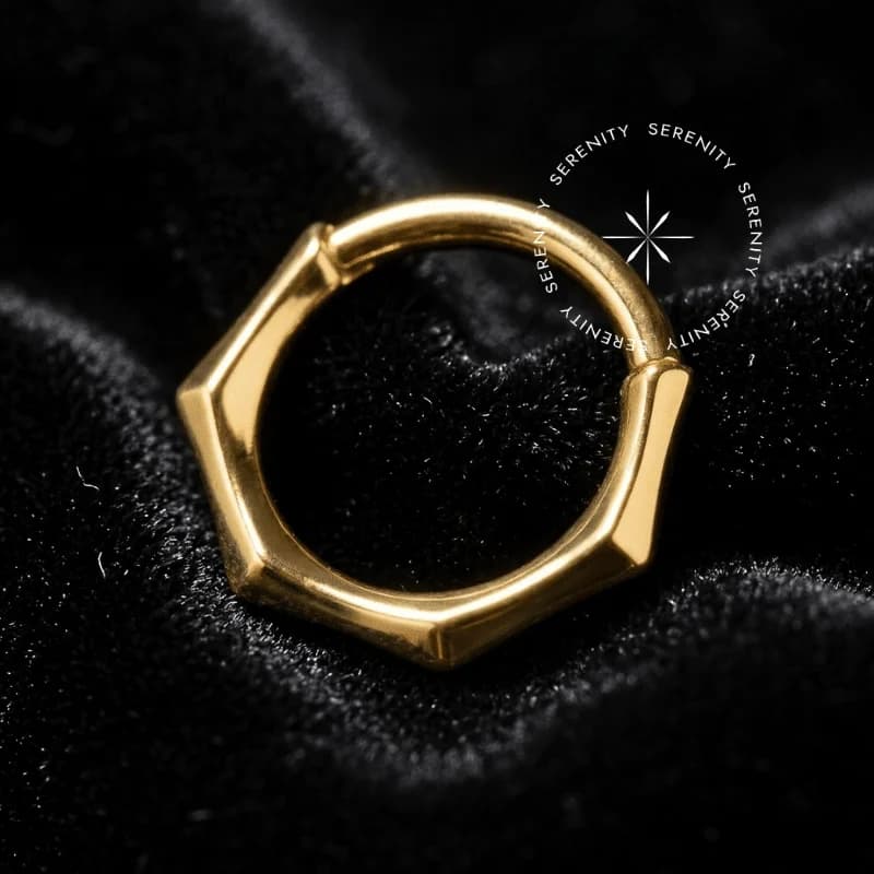 TN1409 - Argola Frontal Hexagonal - Titânio Revestido de Ouro 18k — foto 1