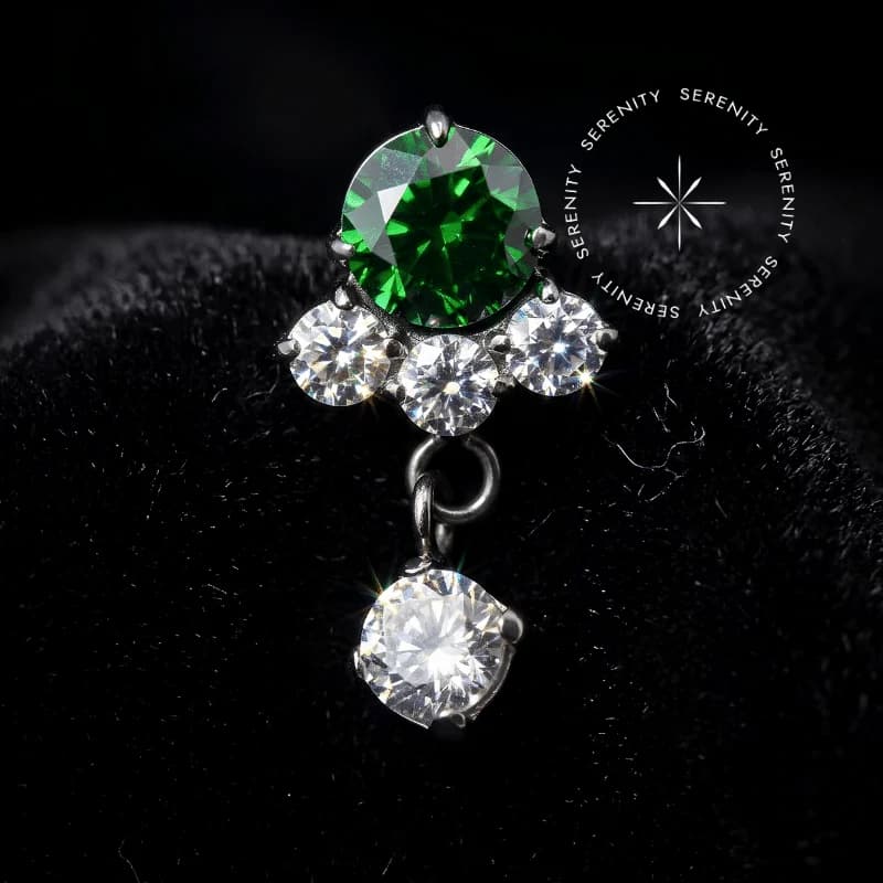TN1665 - Topo Verde Cravejado com Pingente - Titânio Grau Implante (ASTM F136) — foto 1