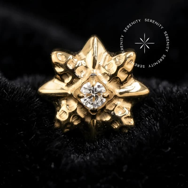 TN1482 - Topo Estrela Polar Cravejado - Titânio Revestido de Ouro 18k — foto 1