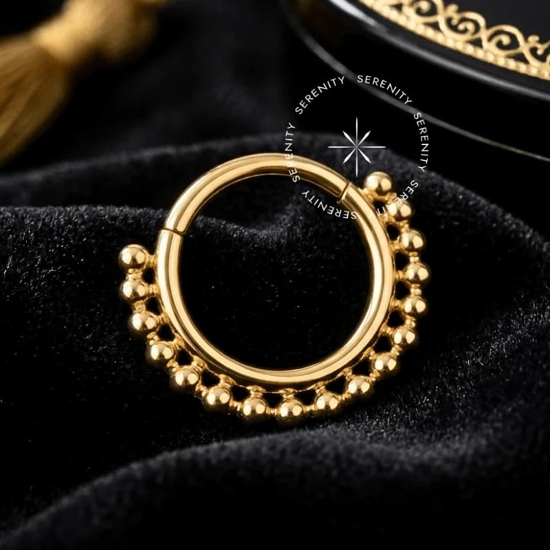 TN821 - Argola Frontal Multi-Ball - Titânio Revestido de Ouro 18k — foto 1