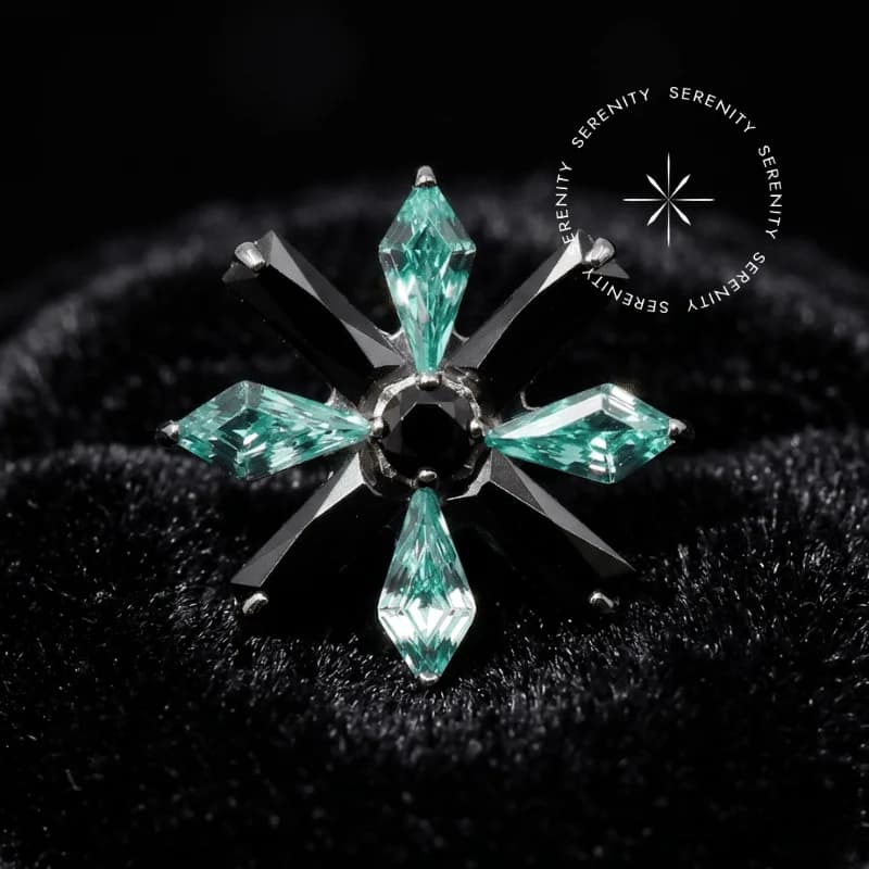 TN1765 - Topo Big Flor Cravejado Black Light Green - Titânio Grau Implante (ASTM F136) — foto 1