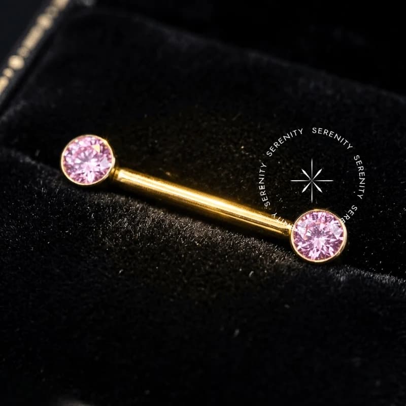 TN1043 - Nipple CZ Flat Rosa - Titânio Revestido de Ouro 18k — foto 1