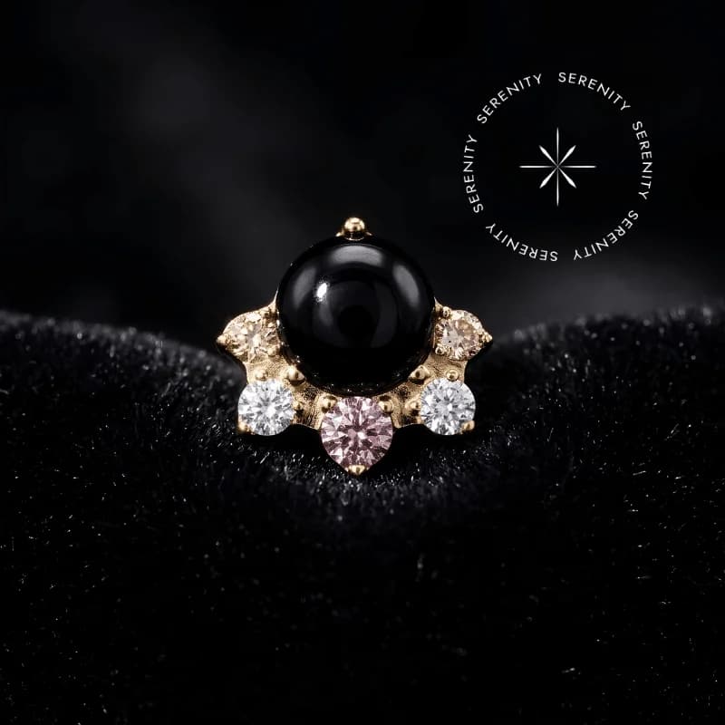 TN1233 - Topo Ônix com Halo Cravejado - Titânio Revestido de Ouro 18k — foto 1