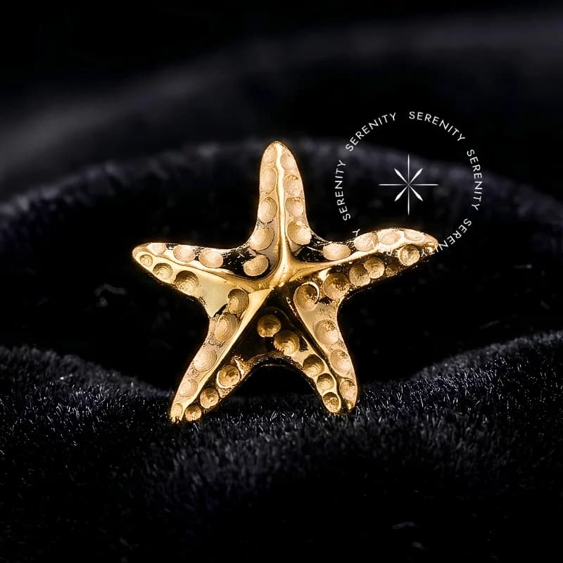 TN2157 - Topo Estrela do Mar Push Pin - Titânio Revestido de Ouro 18k — foto 1