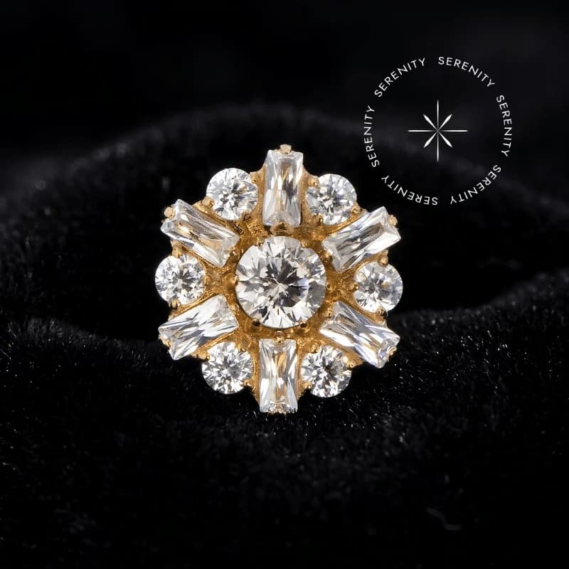 TN2257 - Topo Margarida Baguetes e CZ - Titânio Revestido de Ouro 18k — foto 1